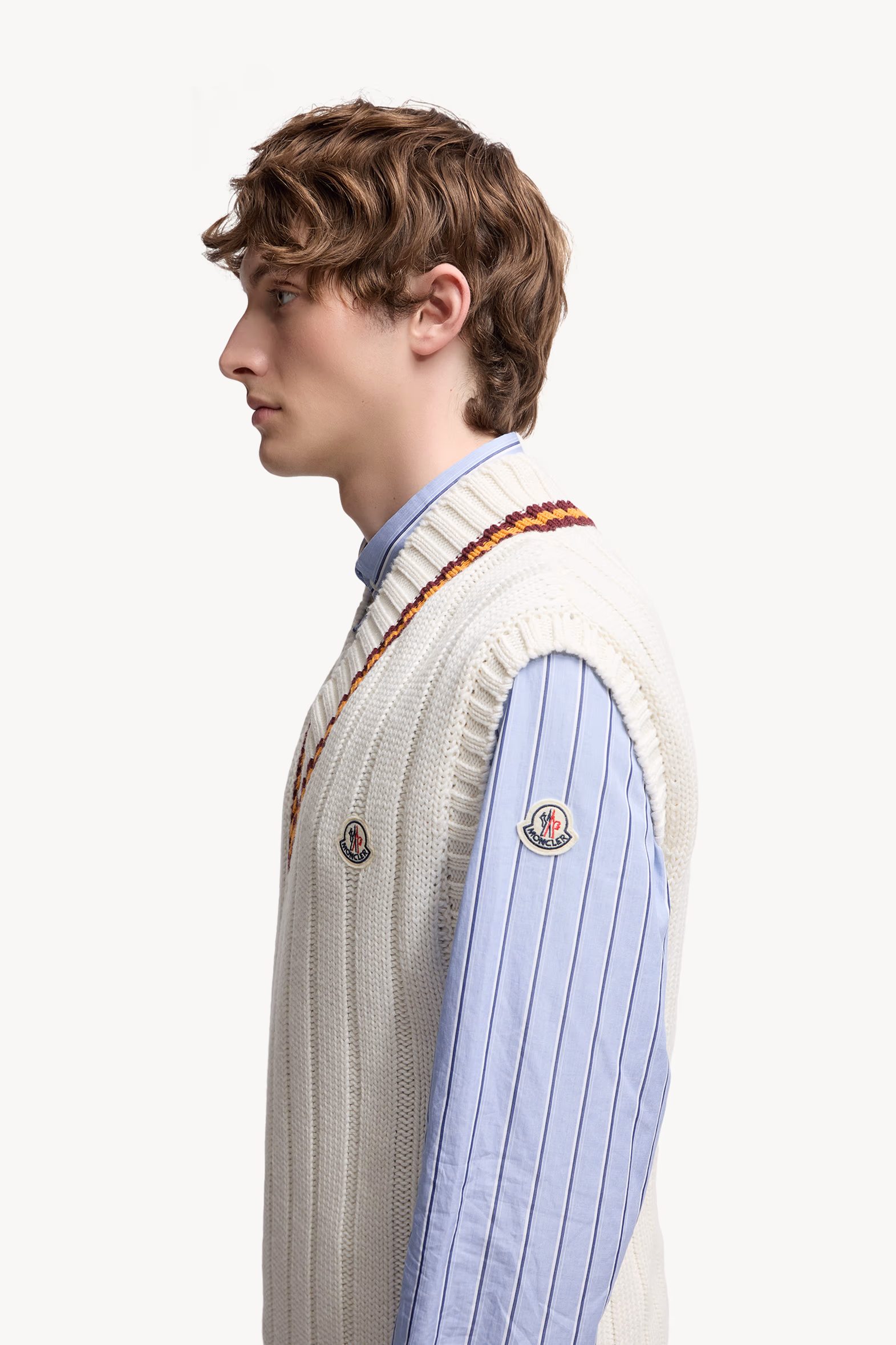 Gilet à col en V en laine et coton Hommes Blanc Moncler 4